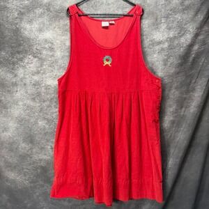 Laura Gayle Red Corduroy Jumper Pinafore Dress 24W Christmas Wreath Embroidered